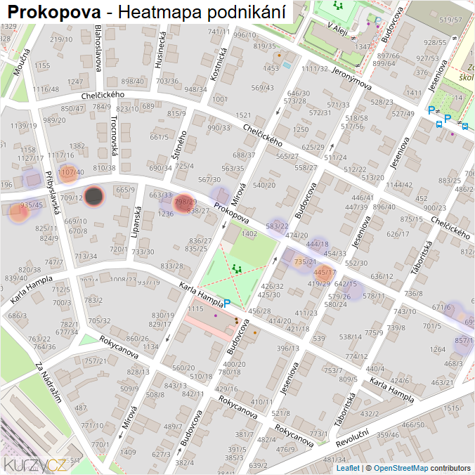 Mapa Prokopova - Firmy v ulici.