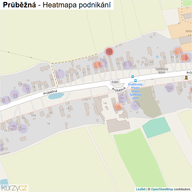 Mapa Průběžná - Firmy v ulici.