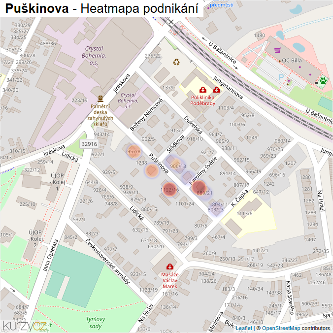 Mapa Puškinova - Firmy v ulici.