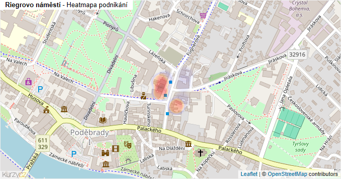 Riegrovo náměstí - mapa podnikání