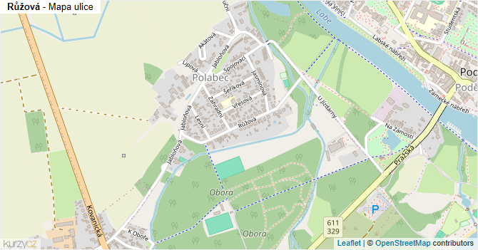 Růžová - mapa ulice