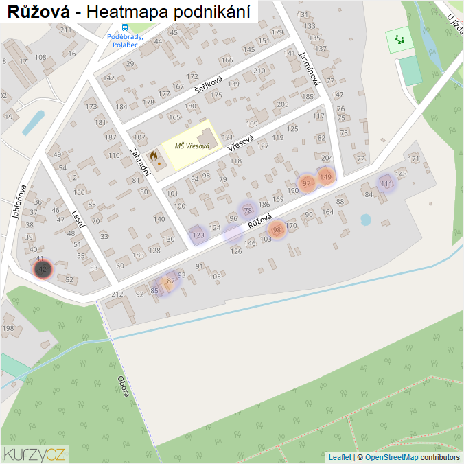 Mapa Růžová - Firmy v ulici.