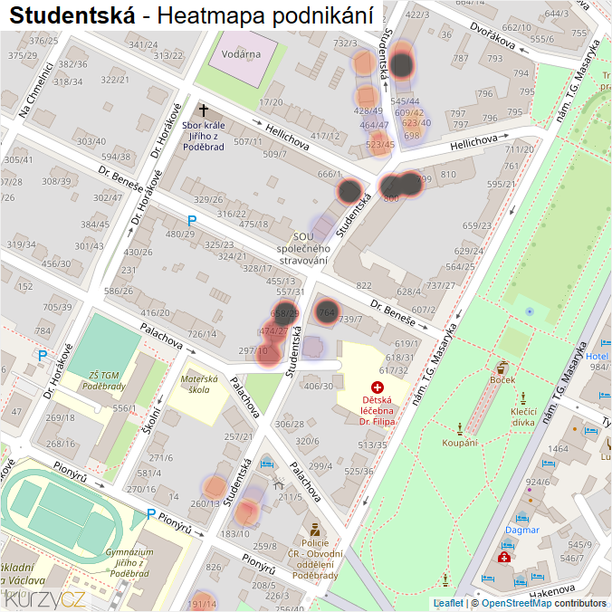 Mapa Studentská - Firmy v ulici.