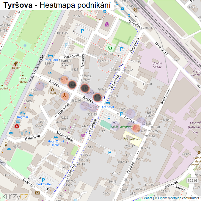 Mapa Tyršova - Firmy v ulici.