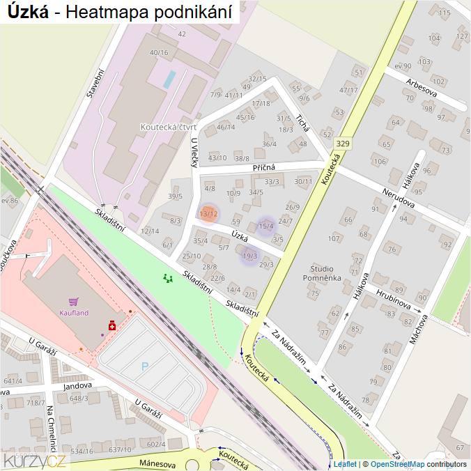 Mapa Úzká - Firmy v ulici.