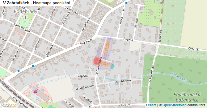 V Zahrádkách - mapa podnikání