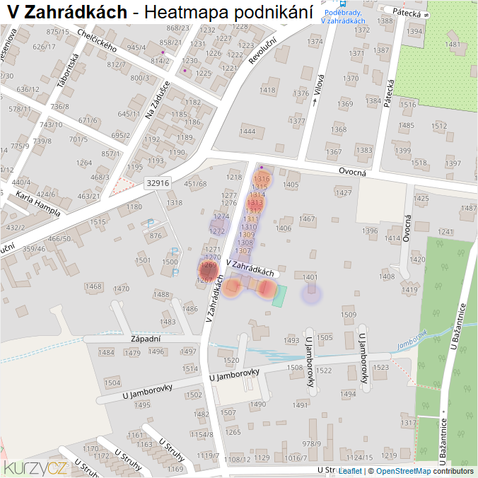 Mapa V Zahrádkách - Firmy v ulici.