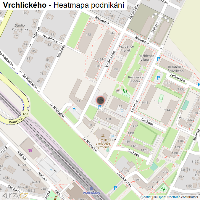 Mapa Vrchlického - Firmy v ulici.