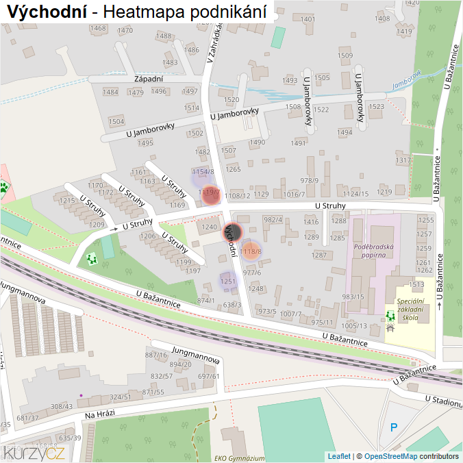 Mapa Východní - Firmy v ulici.