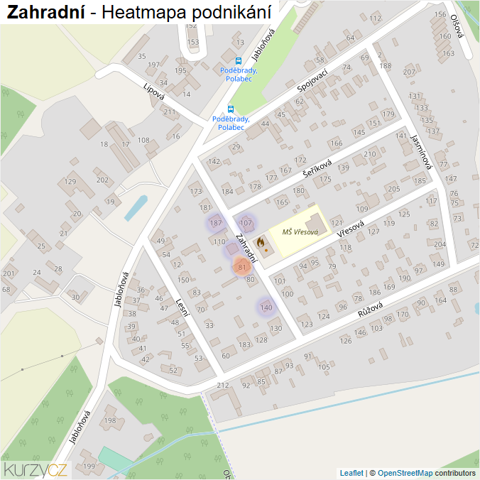 Mapa Zahradní - Firmy v ulici.