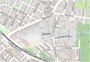 Západní v obci Poděbrady - mapa ulice