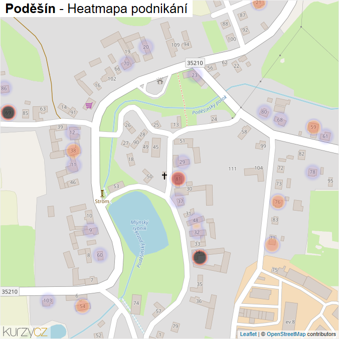 Mapa Poděšín - Firmy v části obce.