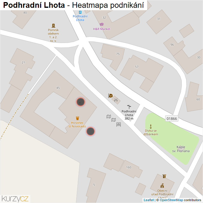 Mapa Podhradní Lhota - Firmy v obci.