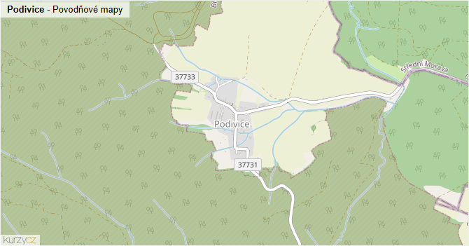 Podivice - záplavové mapy stoleté vody