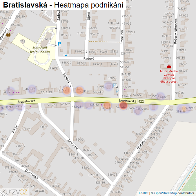 Mapa Bratislavská - Firmy v ulici.
