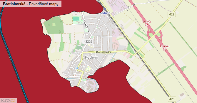 Bratislavská - záplavové mapy stoleté vody