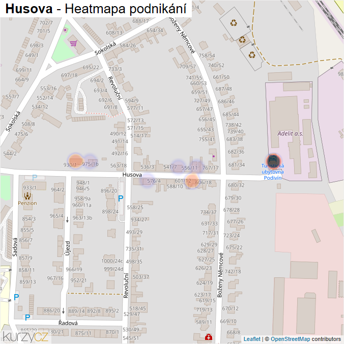 Mapa Husova - Firmy v ulici.