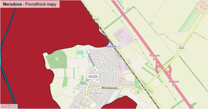 Nerudova - záplavové mapy stoleté vody