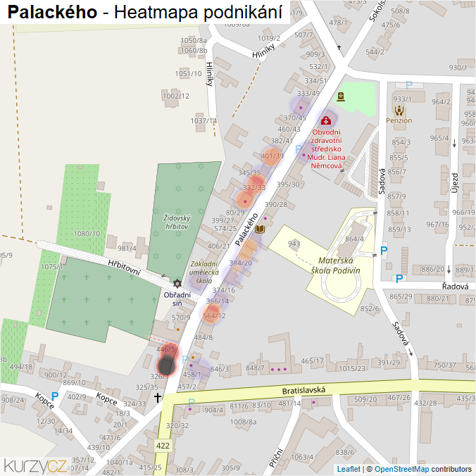 Mapa Palackého - Firmy v ulici.