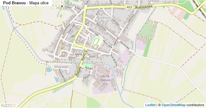 Pod Branou - mapa ulice