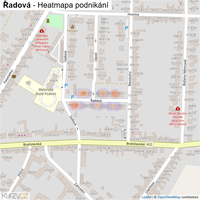 Mapa Řadová - Firmy v ulici.
