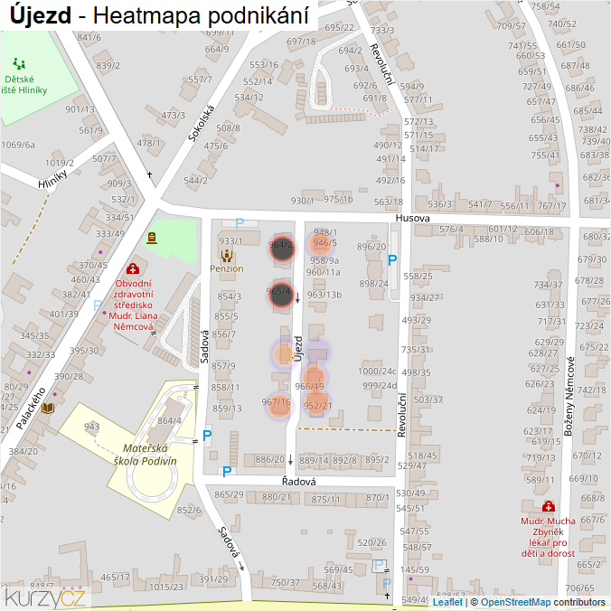 Mapa Újezd - Firmy v ulici.