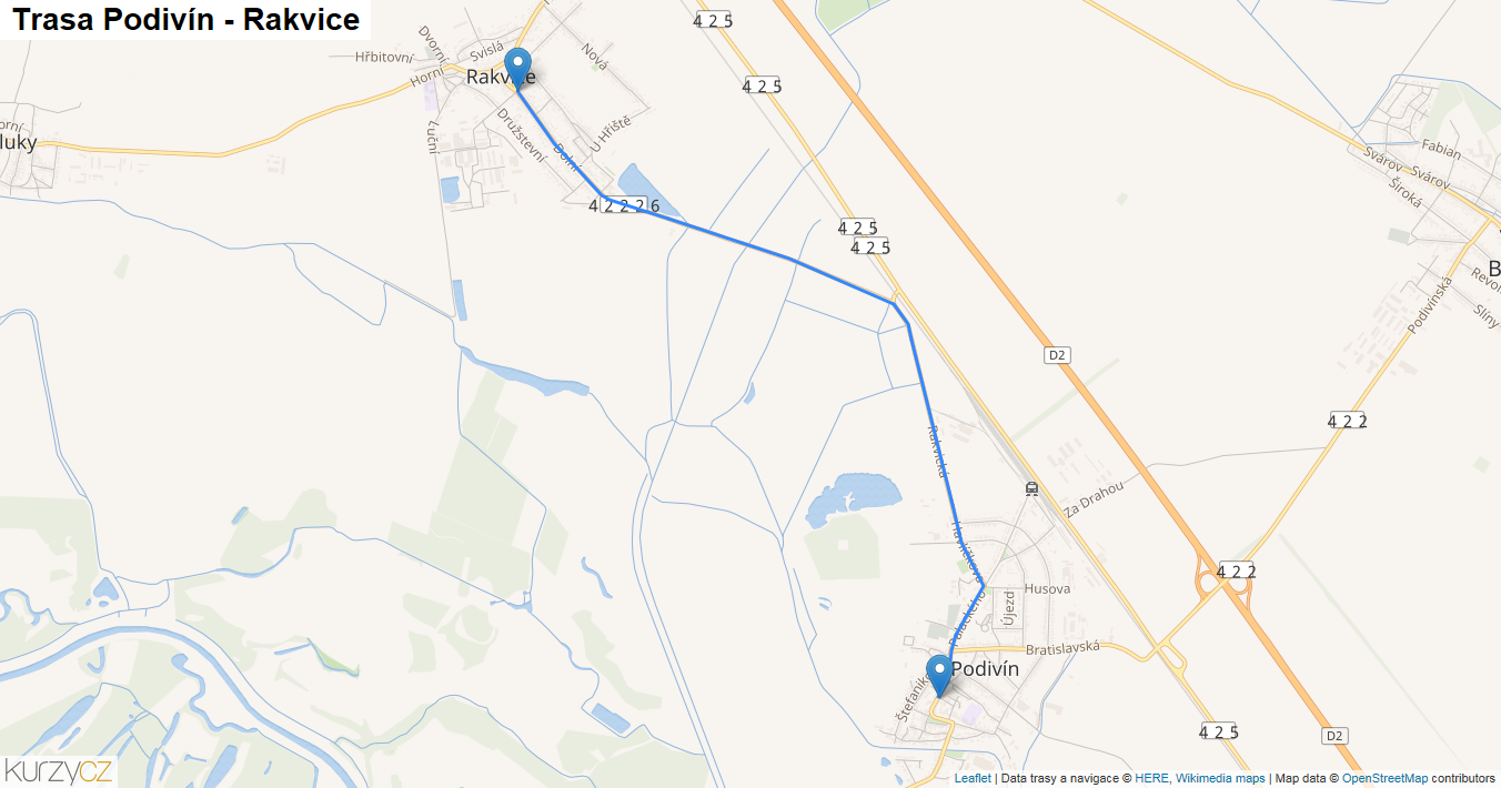 Podivín-Rakvice, mapa trasy