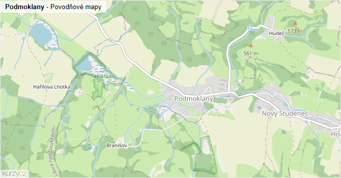 Podmoklany - záplavové mapy stoleté vody