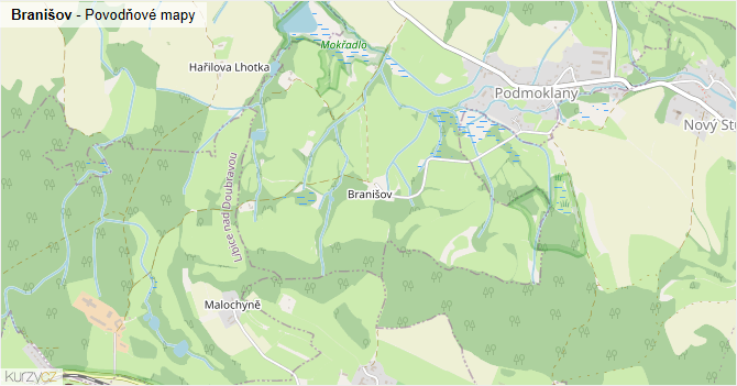 Branišov - záplavové mapy stoleté vody