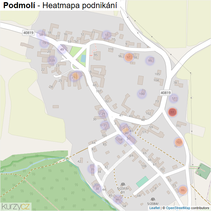 Mapa Podmolí - Firmy v části obce.