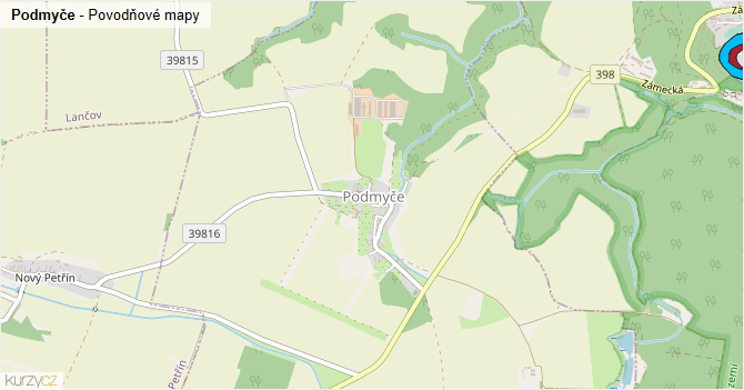 Podmyče - záplavové mapy stoleté vody