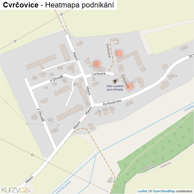 Mapa Cvrčovice - Firmy v ulici.