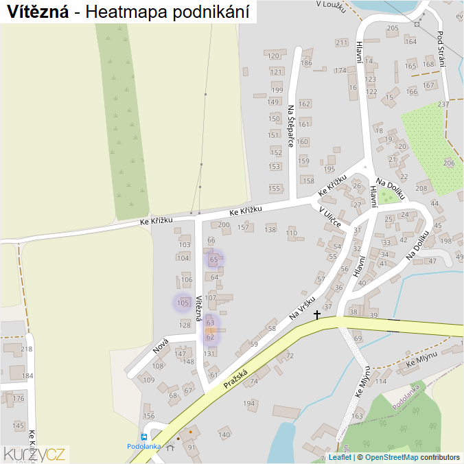 Mapa Vítězná - Firmy v ulici.
