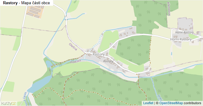 Rastory - mapa části obce