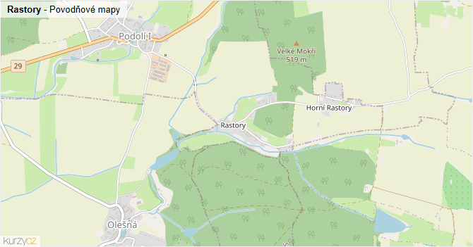 Rastory - záplavové mapy stoleté vody