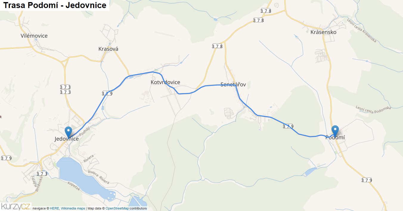 Podomí-Jedovnice, mapa trasy