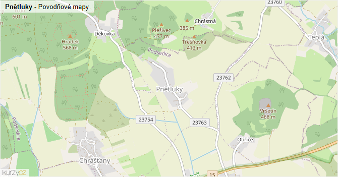 Pnětluky - záplavové mapy stoleté vody