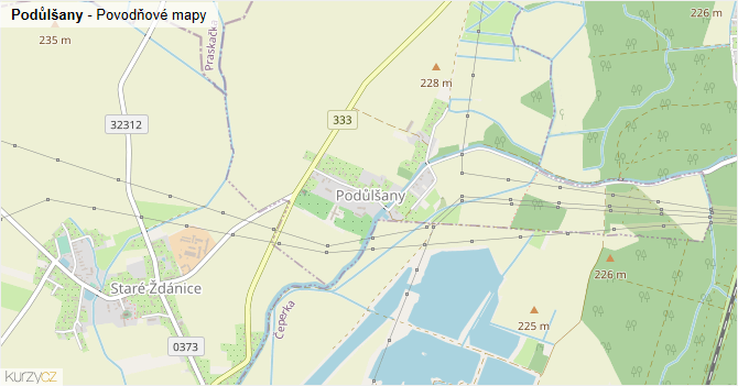 Podůlšany - záplavové mapy stoleté vody