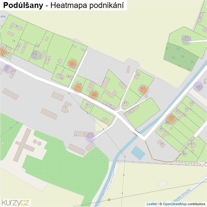 Mapa Podůlšany - Firmy v části obce.