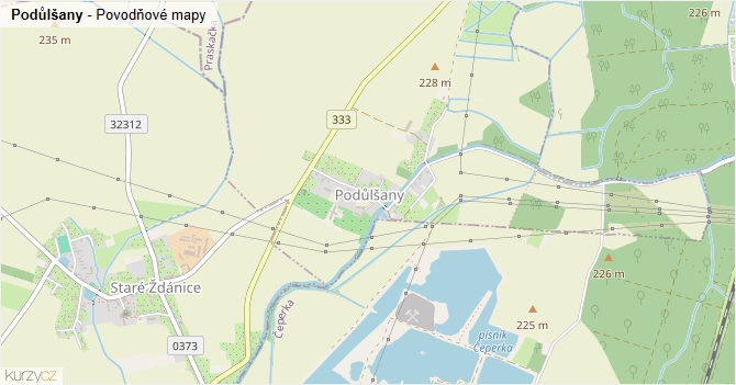 Podůlšany - záplavové mapy stoleté vody
