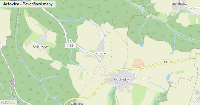 Ježovice - záplavové mapy stoleté vody