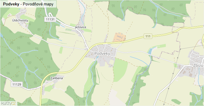 Podveky - záplavové mapy stoleté vody