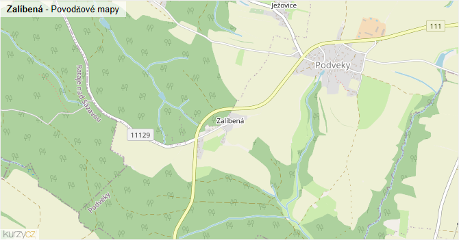 Zalíbená - záplavové mapy stoleté vody