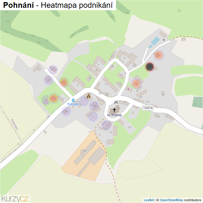 Mapa Pohnání - Firmy v části obce.