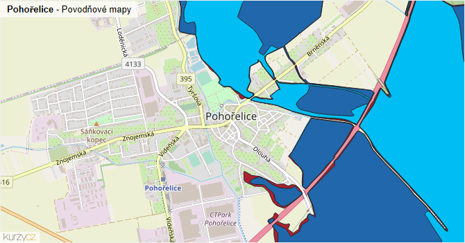 Pohořelice - záplavové mapy stoleté vody
