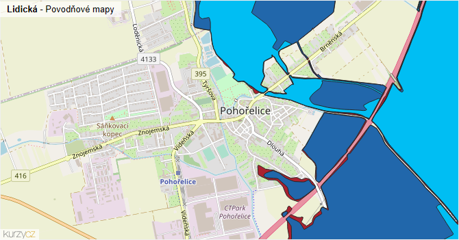 Lidická - záplavové mapy stoleté vody