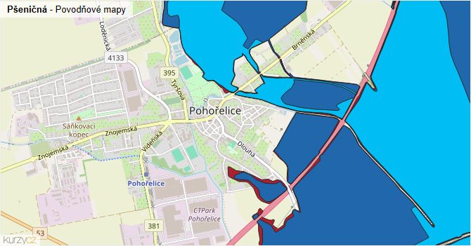 Pšeničná - záplavové mapy stoleté vody