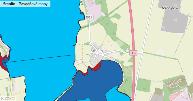Smolín - záplavové mapy stoleté vody