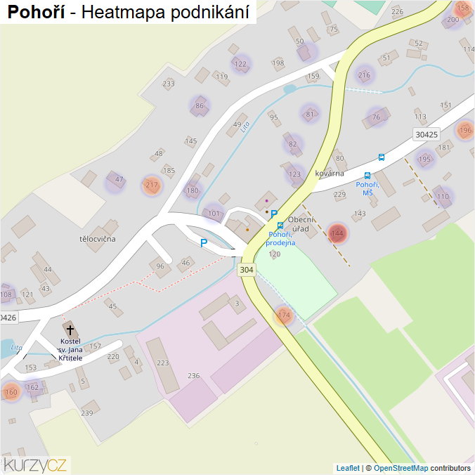 Mapa Pohoří - Firmy v části obce.