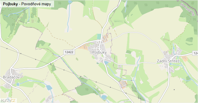 Pojbuky - záplavové mapy stoleté vody